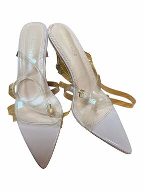 Pointed-Toe Clear-Strap Mules in Nude